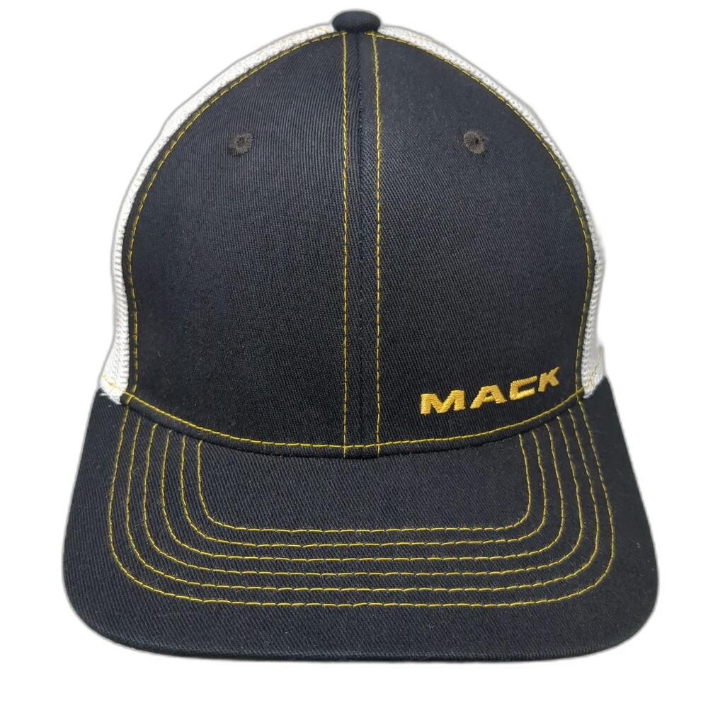 Mack Baseball Cap Black One Size Gold White Trucks Bulldog Mesh Yellow Print Hat